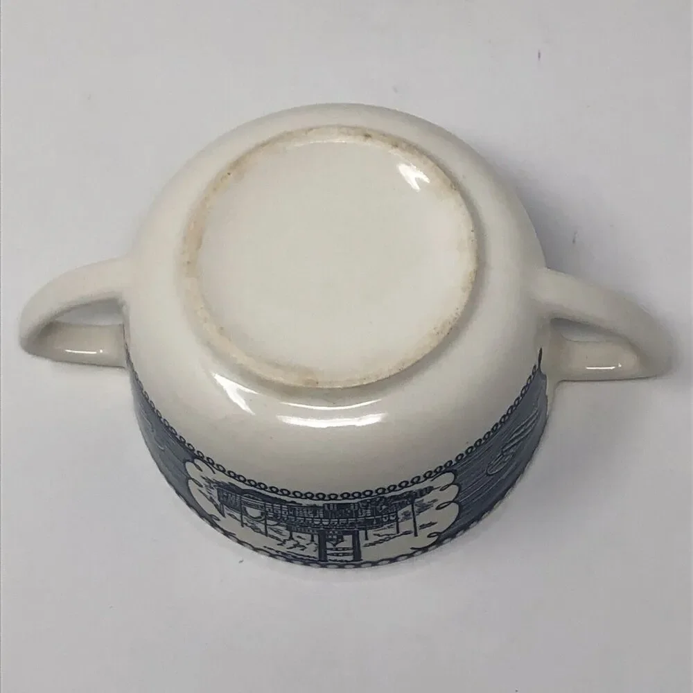 Currier & Ives Creamer Sugar Vintage Royal China Train River Boat Scene USA